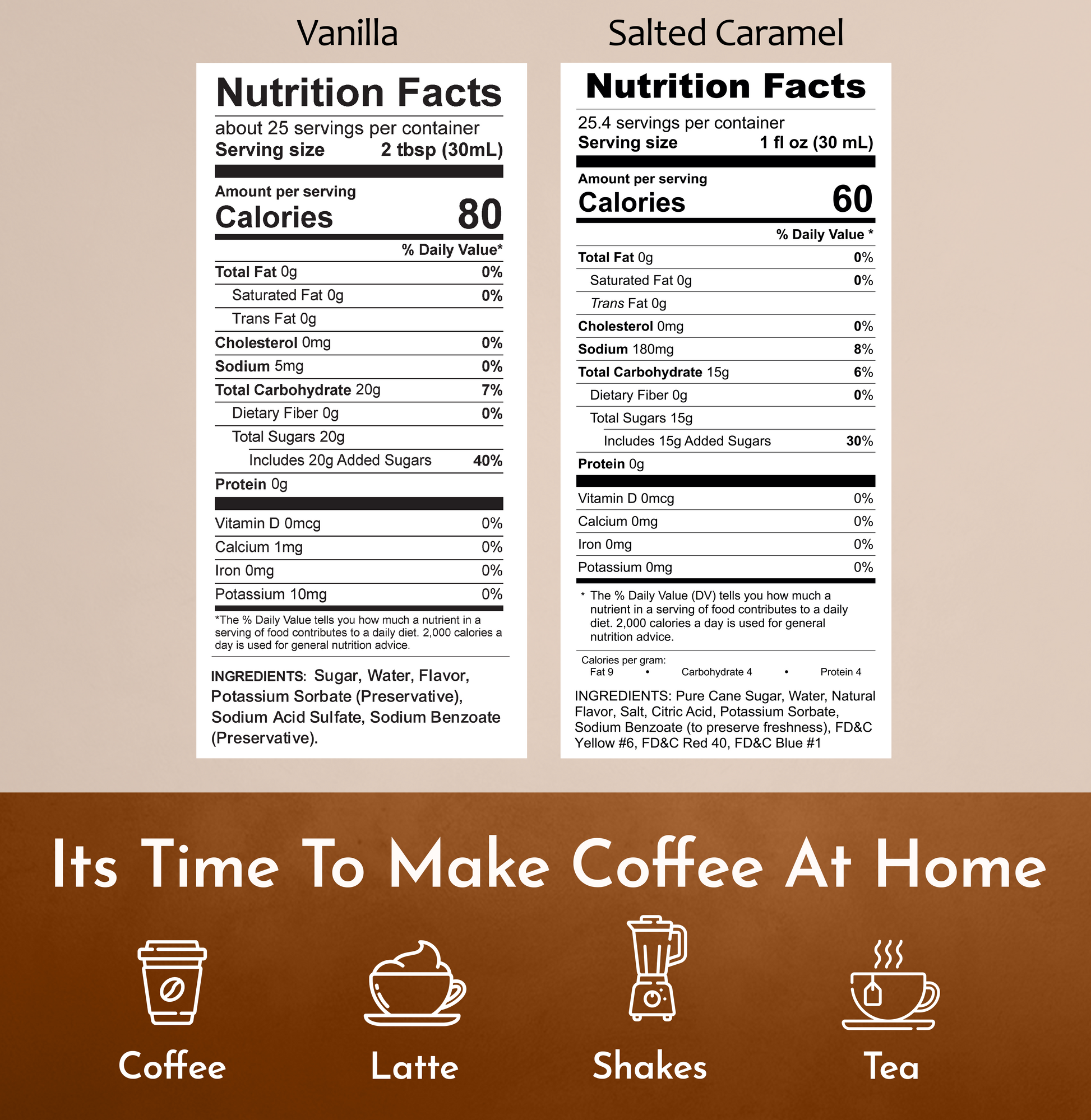 Vanilla Syrup Salted Caramel Syrup Nutrition Facts
