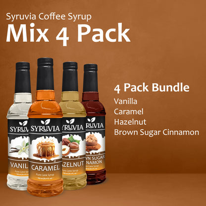 Vanilla, luscious Caramel, nutty Hazelnut, and aromatic Brown Sugar Cinnamon flavors Mix