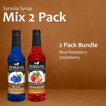 Variety Pack, Blue Raspberry, and Strawberry Syrup