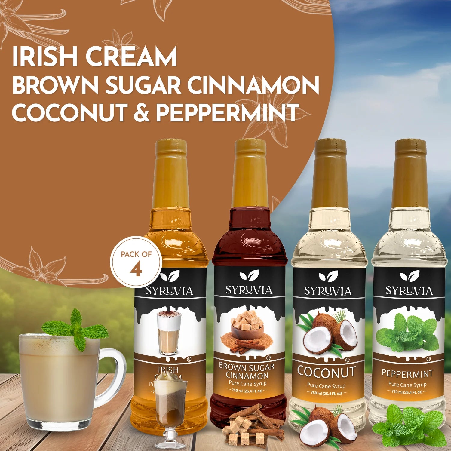 Variety Syrup Irish Cream Brown Sugar Cinnamon  Coconut Peppermint syrup  