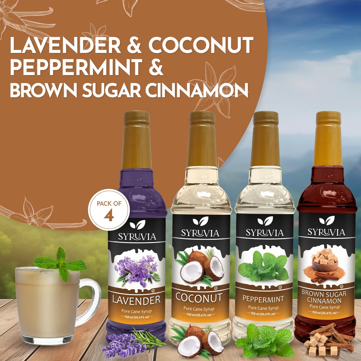 Variety pack Lavender  Coconut Peppermint Brown Sugar Cinnamon Syrup