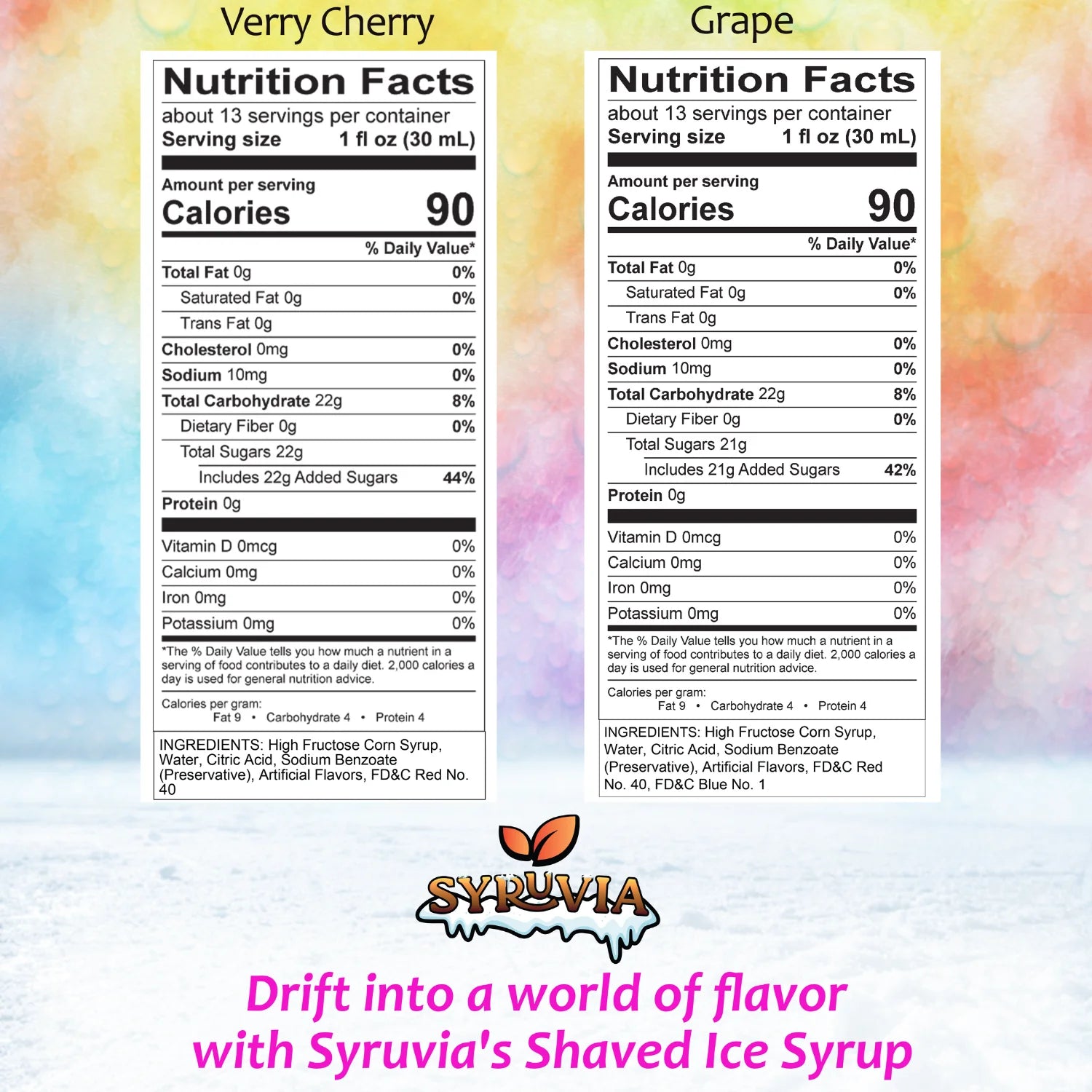Verry Cherry Grape snow cone syrup nutrition facts