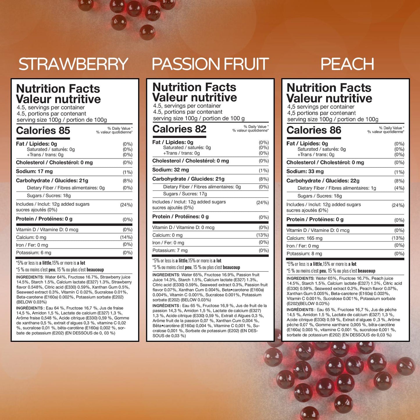 3-Flavors Popping Boba – Strawberry, Passion Fruit & Peach Bursting Pearls for Drinks & Desserts, 1LB (Pack of 3)