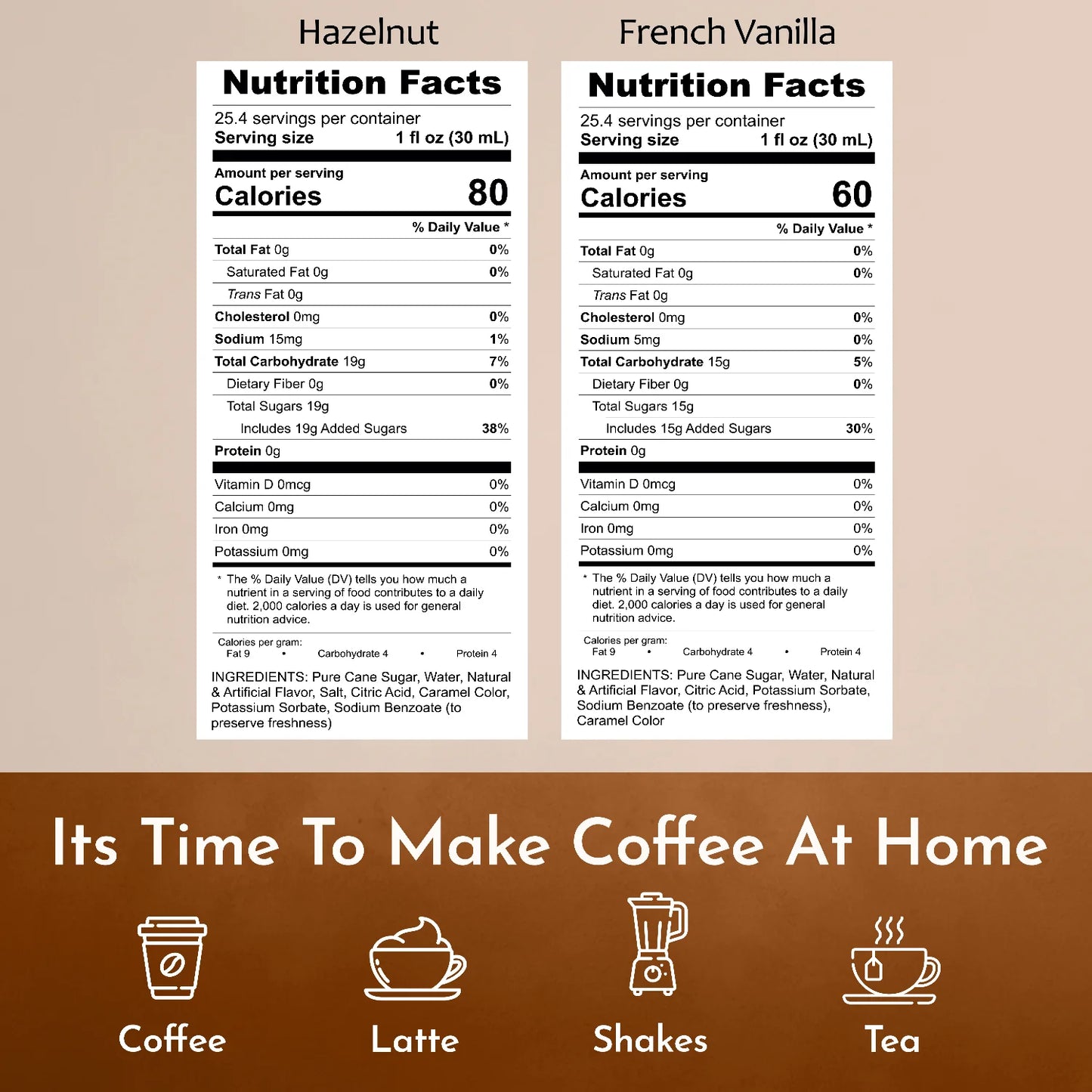 hazelnut French vanilla coffee  syrup  Nutrition facts 