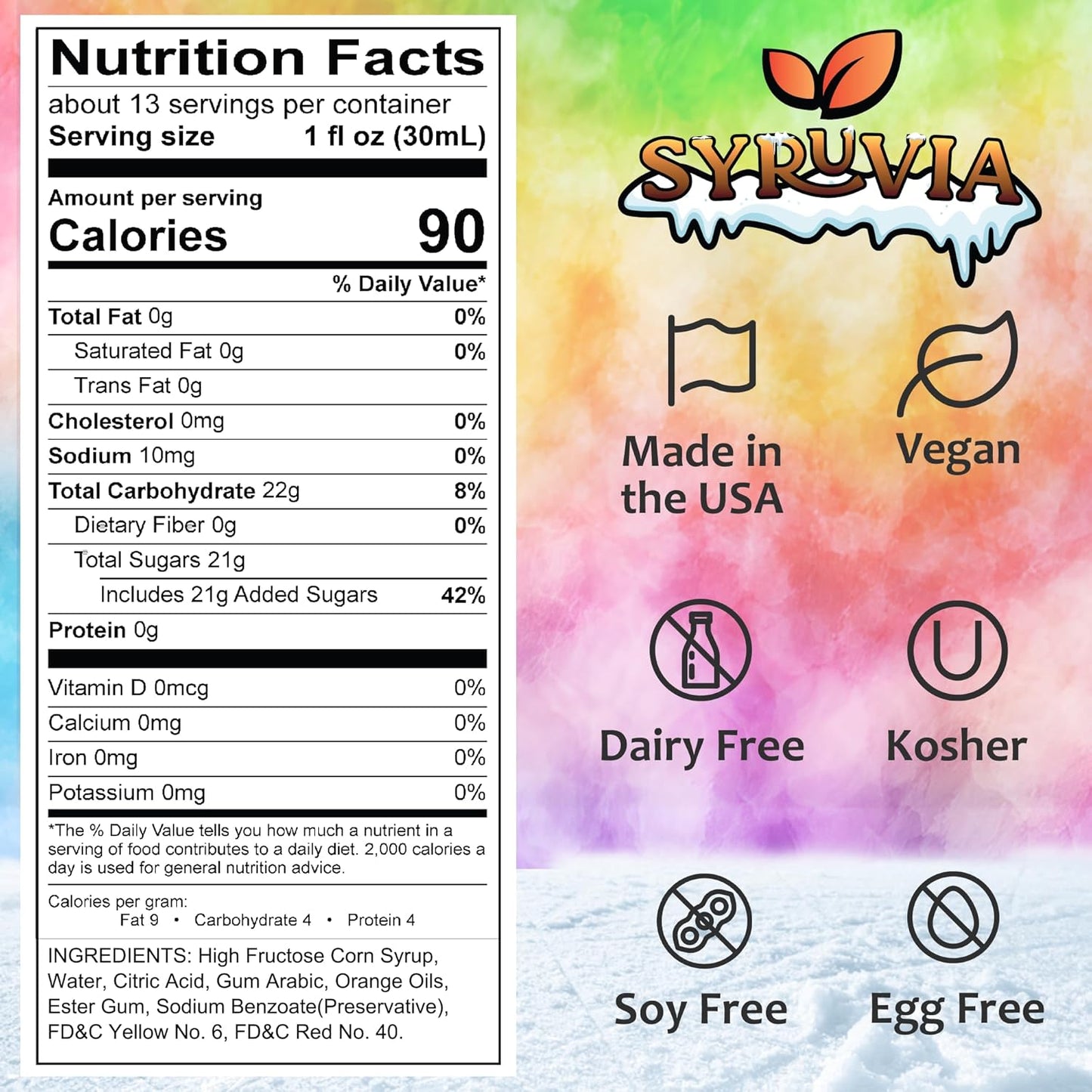 orange snow cone syrup nutrition facts 