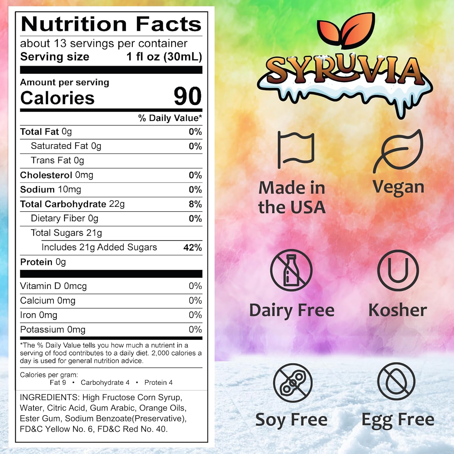 orange snow cone syrup nutrition facts 