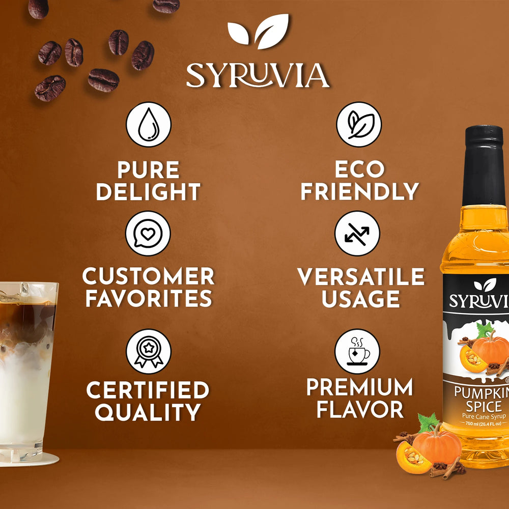 Syruvia Pumpkin Spice Syrup 25.4 Fl oz (6-Pack)