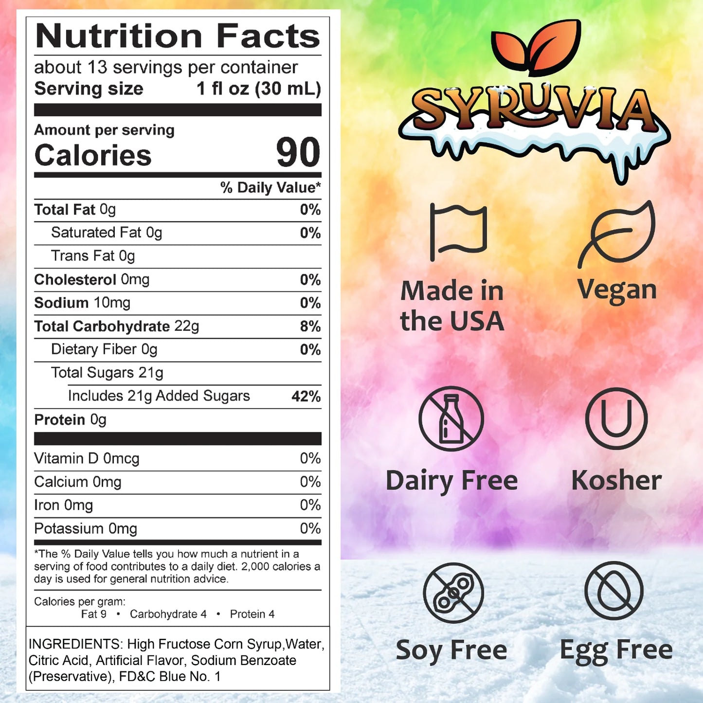 shaved ice blue raspberry syrup nutrition facts 