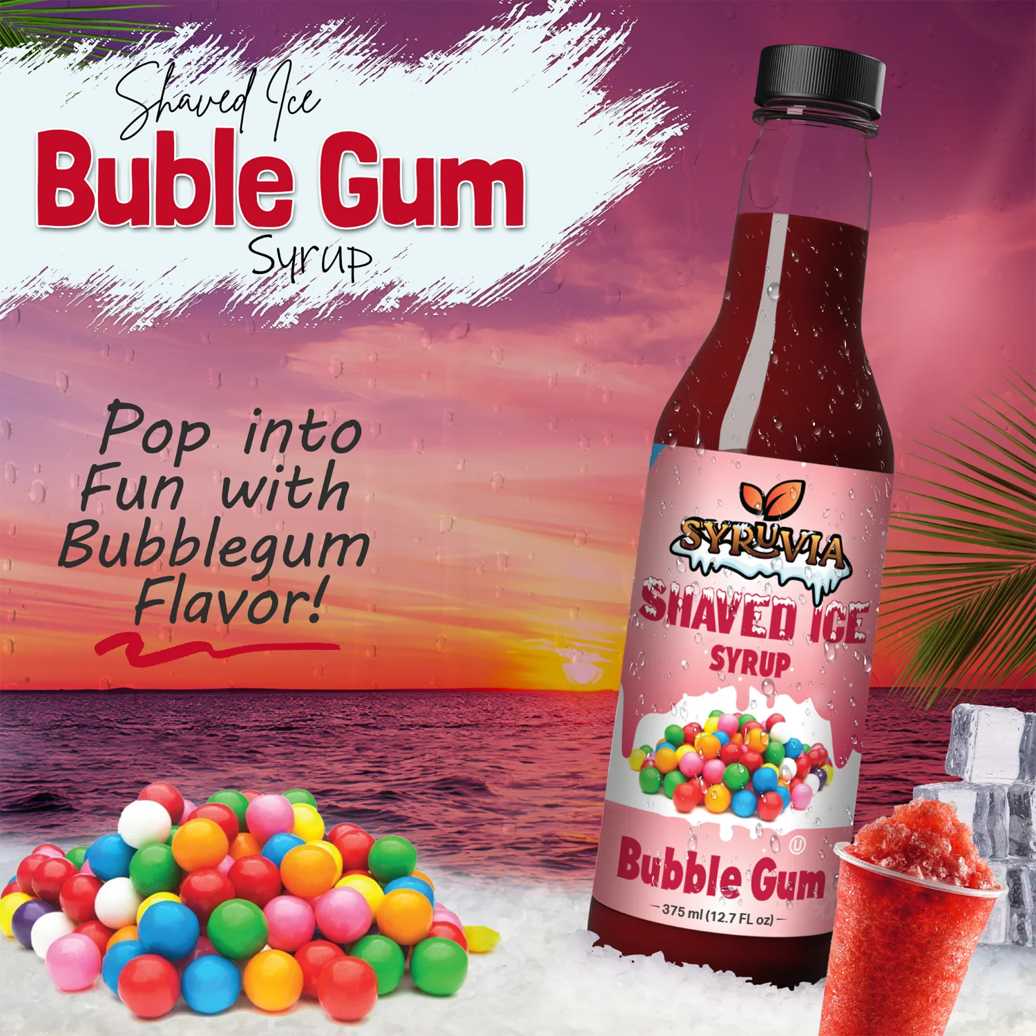 Shaved Ice Bubble Gum Syrup | Syruvia Shaved Ice Bubble Gum Syrup | Syruvia