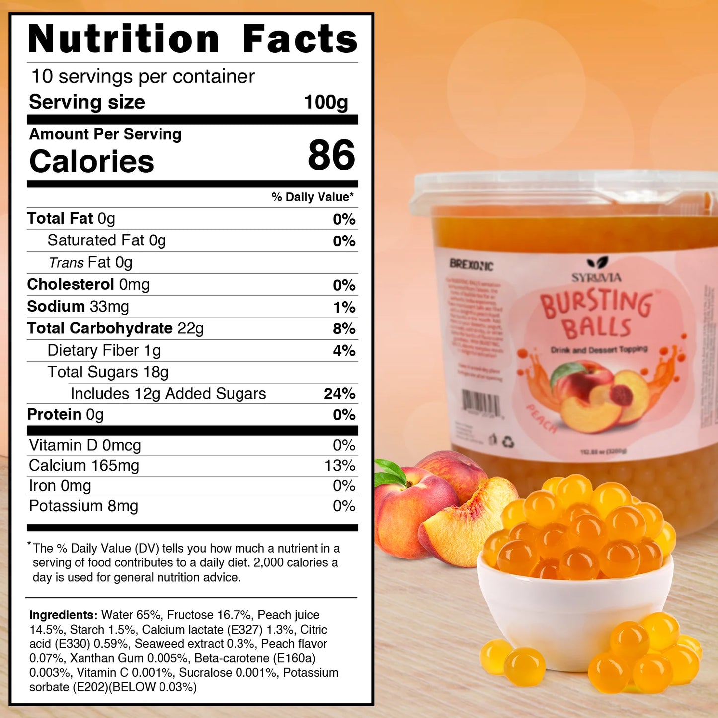 syruvia peach popping boba nutrition facts