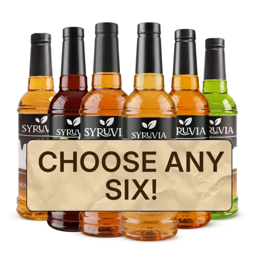 Regular 6-pack: six Syruvia bottles with black caps