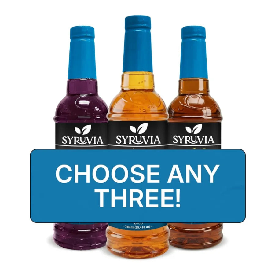 Sugar-free 3-pack: three Syruvia bottles with blue caps